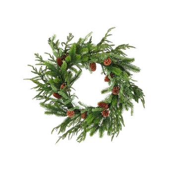 24" Real Touch Norfolk Pine, Spruce and Juniper Wreath