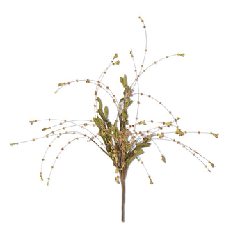 25 inch brown bead bud with green foliage spray. 