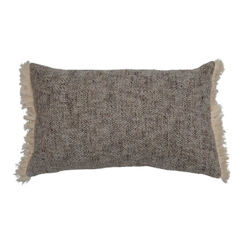 Cotton Lumbar Pillow with Chambray Back & Fringe