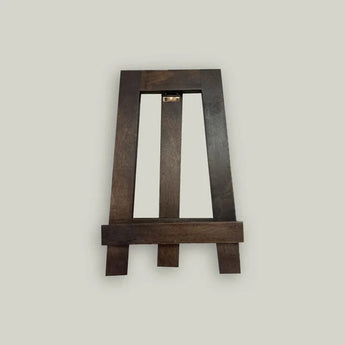 Solid wood easel with dark walnut finish.