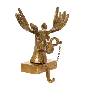 Antique Brass Stocking Holder of a Moose.