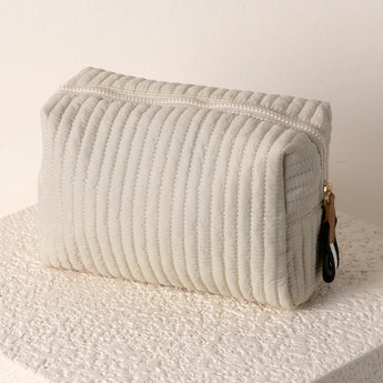 Ezra Quilted Nylon Boxy Cosmetic Pouch - Ivory