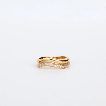 JaxKelly Gold Wave Ring paired with the  Pave Wave Ring.