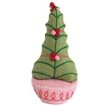 Handmade Wool Felt Tree with Embroidery & Pom Poms