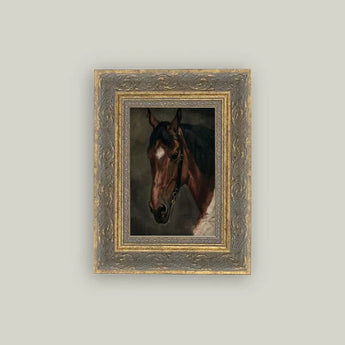 A regal horse portrait in a vintage inspired frame. 