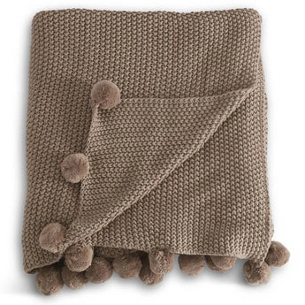 Cotton stitch knitted throw blanket in a brown moss colour. 