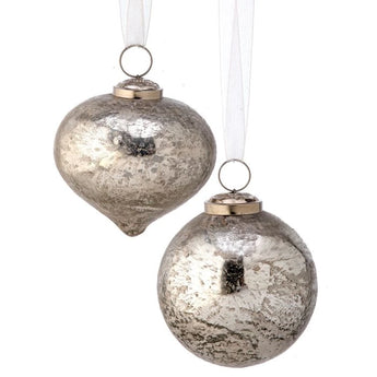 3.5 inch textured ball and onion ornaments in silver.  