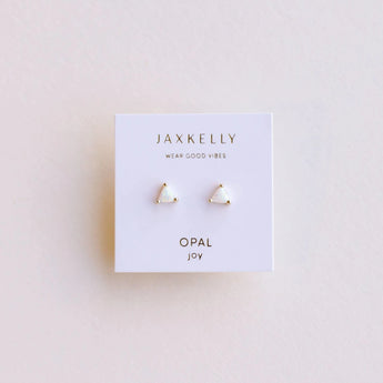 JaxKelly Mini Energy Gem White Opal Gold Earrings.