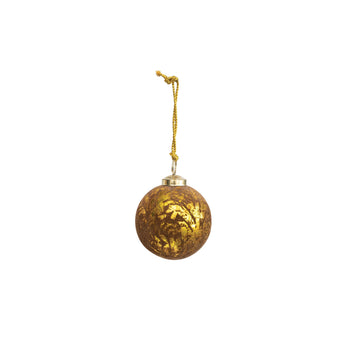 Flocked Glass Ball Ornament, Brown & Gold Finish