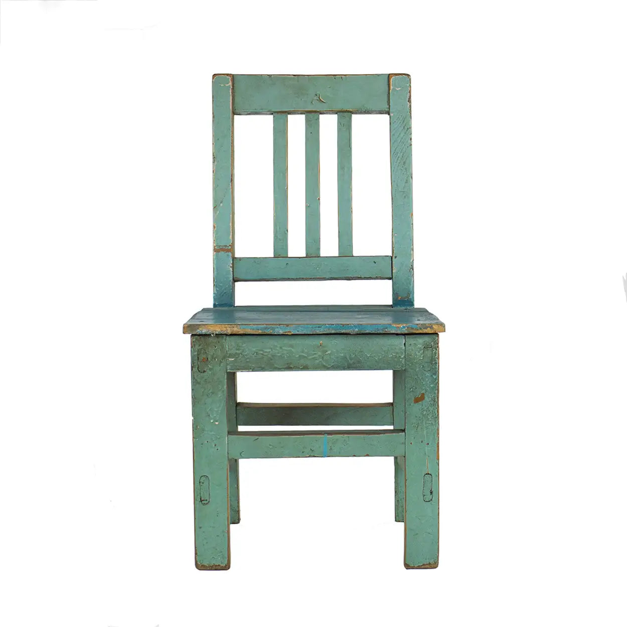 Child's chair painted vintage green and distressed. 