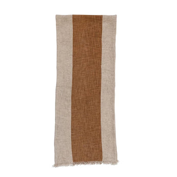 Cotton & Linen Table Runner with Stripe & Fringe