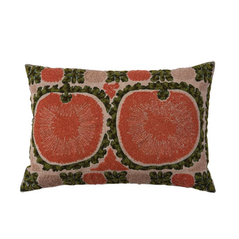 Cotton Slub Embroidered Lumbar Pillow with Design