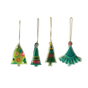 Four different styles of Cotton Velvet Christmas Tree Ornament with Embroidery & Glass Beads