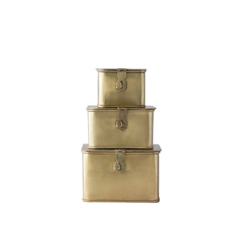 Decorative Metal Boxes, Brass Finish, stacked on top of eachother