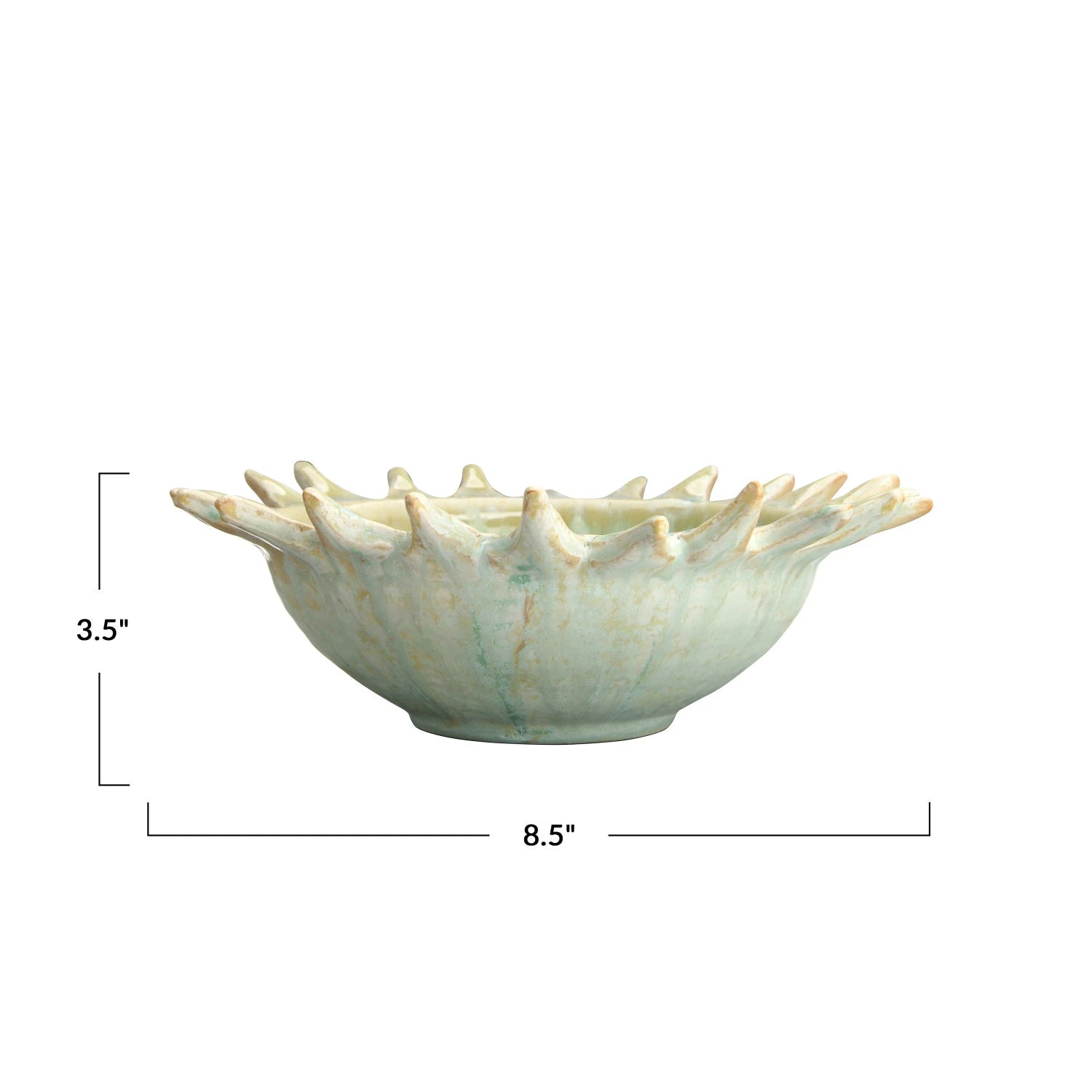 Measurements of the stoneware sunburst shaped serving bowl.