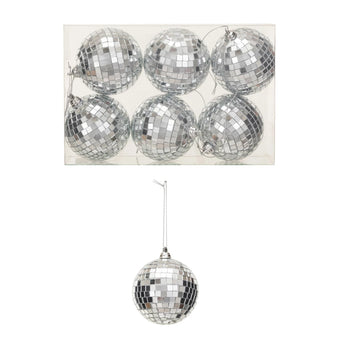 Glass and Foam Disco Ball Ornaments with Acetate Box, Boxed Set of 6