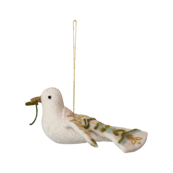 Handmade Wool Felt Dove Ornament with Embroidery