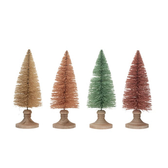 Sisal Bottle Brush Tree with Wood Base in four different colors. 