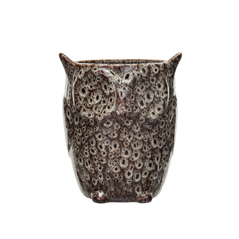 Stoneware Owl Shaped Planter with Reactive Glaze.