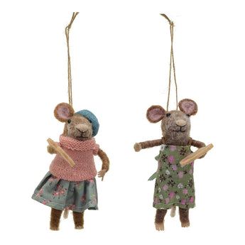 Handmade Wool Felt Mouse with Artist Palette Ornament in two different styles. 