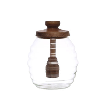 Glass Honey Jar with Acacia Wood Lid & Attached Honey Dipper