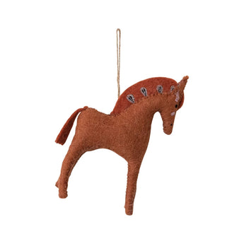 Handmade Wool Felt Dala Horse Ornament with Embroidery.