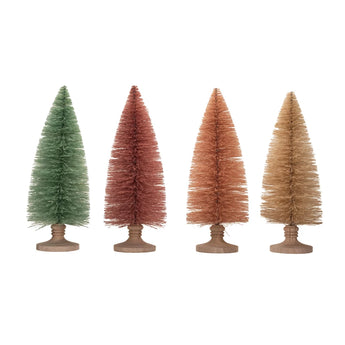 Sisal Bottle Brush Tree with Wood Base, Sherbet Colors