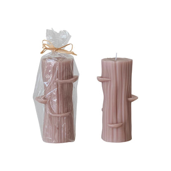 Unscented Log Shaped Candle with Mushrooms, Khaki Color