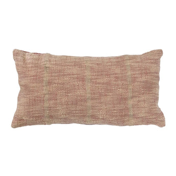 Woven Cotton Blend Lumbar Pillow in a rust color. 