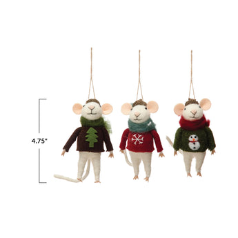 Measurements of Felt Mouse in Hat and Sweater Ornament