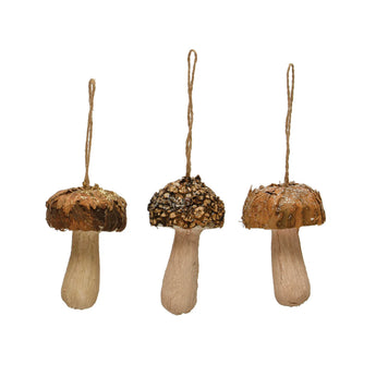 Wood Bark Mushroom Ornament with Glitter.