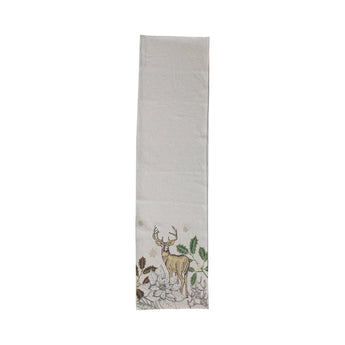 Cotton and Linen Printed Table Runner with Metallic Gold Thread Embroidery