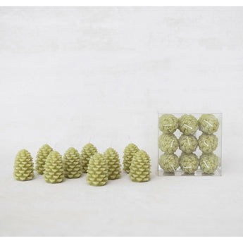 Mistletoe coloured pinecone shaped unscented tea lights.