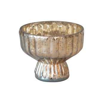 Recycled Mercury Glass Pleated Footed Candle Holder