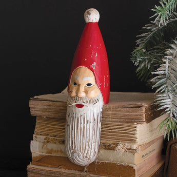 Carved and Painted Wooden Santa Shelf Sitter