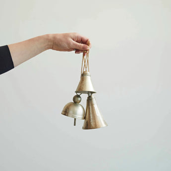 Three Hanging Metal Bells with Distressed Pewter Finish