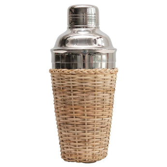 Cocktail shaker with rattan sleeve. 
