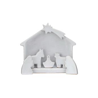 Stoneware Nativity with Reactive Glaze, Set of 7, in the color white.