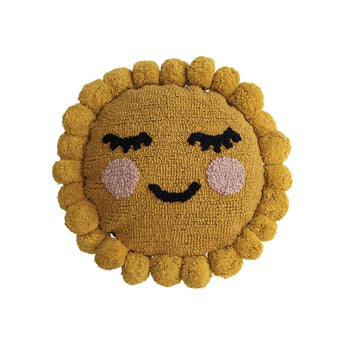 12" Round Cotton Tufted Sun Shaped Pillow