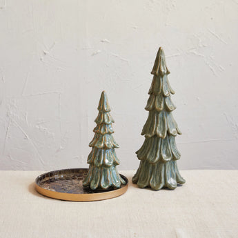 Two sizes of the Handmade Stoneware Tree with Reactive Glaze