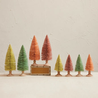 Sisal Bottle Brush Tree with Wood Base, Sherbet Colors in two different styles. 