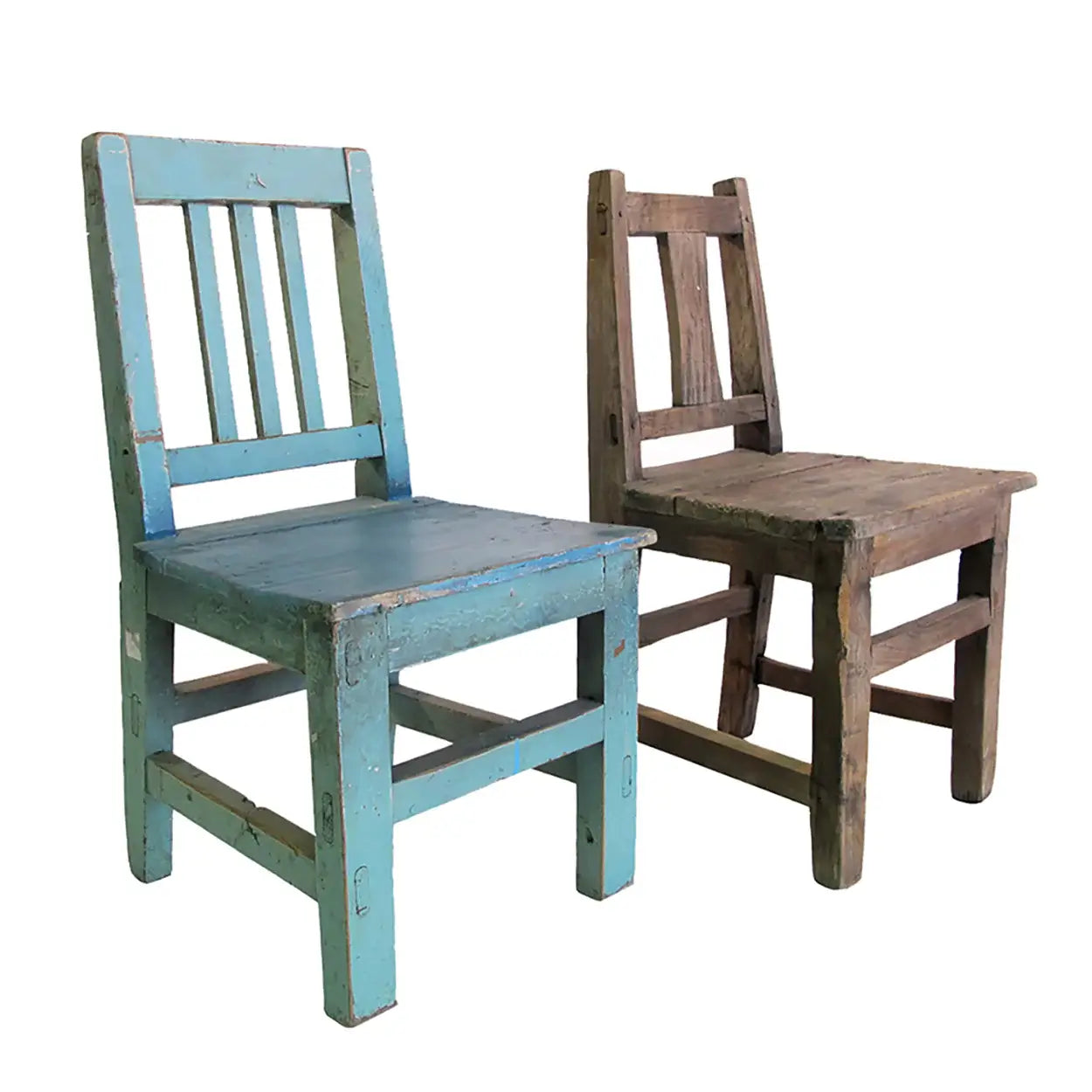 Painted and natural wood children's chairs. 