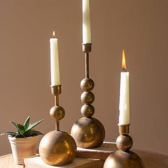 Antique Brass Candle Holders, Set of 3