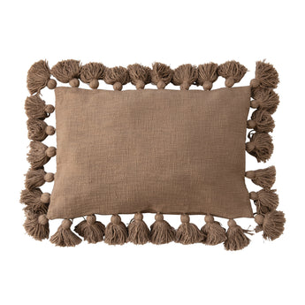 Woven Cotton Slub Lumbar Pillow with Tassels - Brown