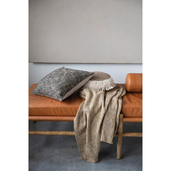 Mélange Cotton Blend Bouclé Throw with Fringe - Grey & Tan