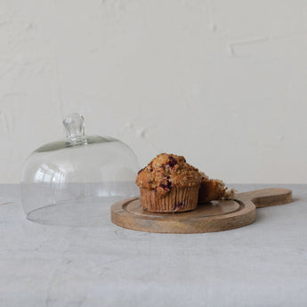 Mango Wood Serving Tray with Glass Cloche & Handle