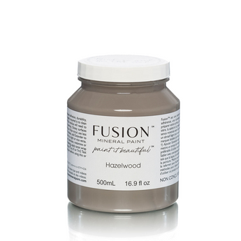 Fusion Mineral Paint Hazelwood, 500ml jar, deep grey with warm undertones.