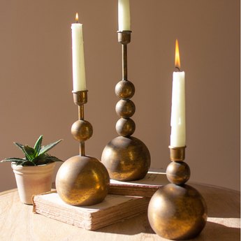 Antique Brass Candle Holders, Set of 3